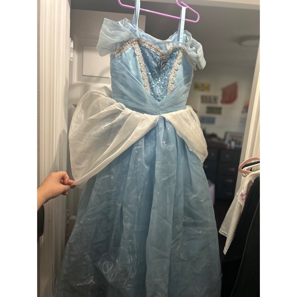 Disney Store Cinderella Costume Dress Girls Size 11/12 Blue Sequin Ballgown